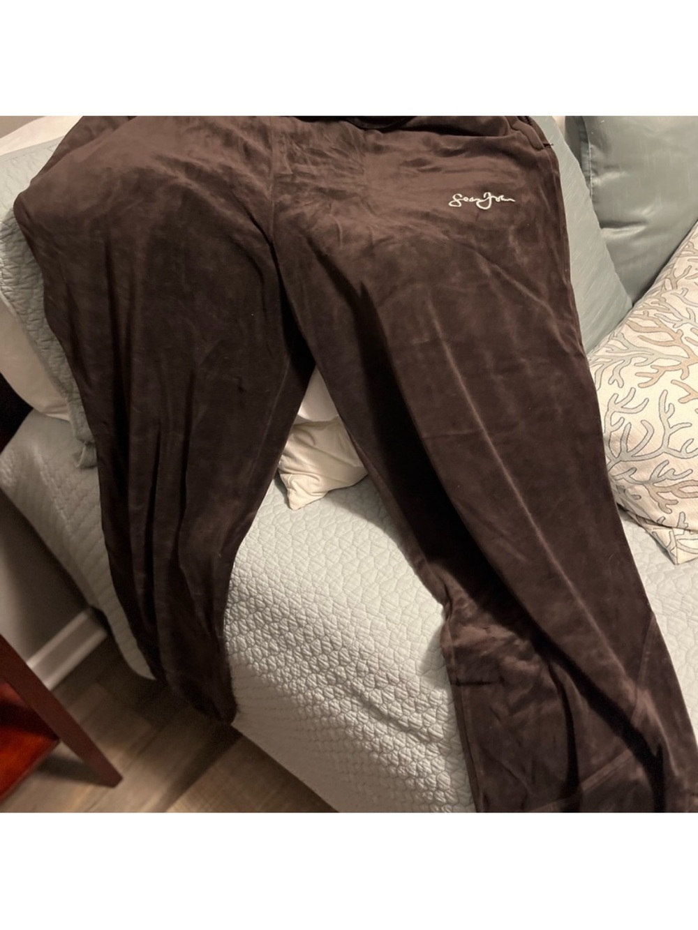 Sean John Brown Velour Joggers with Script Logo
